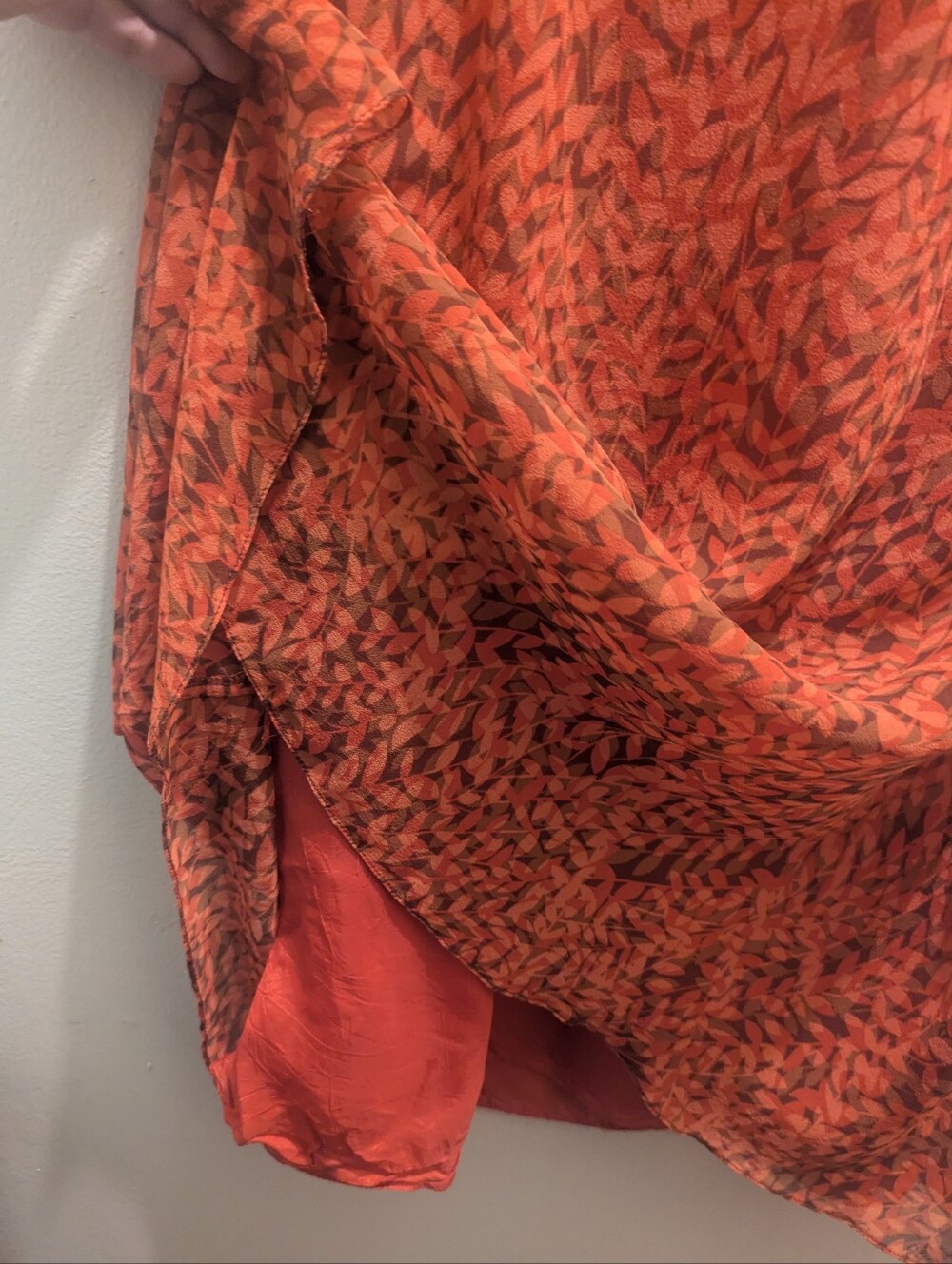 Coldwater Creek Cowl Neck Sleeveless Silk Dress Burnt Orange Leaf Pattern - 16 - Picture 10 of 12